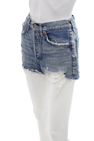Agolde Unisex Blue Organic Cotton 90s Button Shorts Spring Size 24