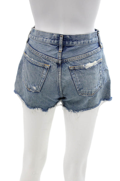 Agolde Unisex Blue Organic Cotton 90s Button Shorts Spring Size 24