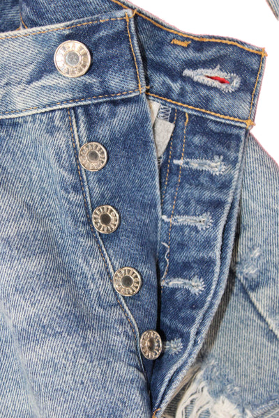 Agolde Unisex Blue Organic Cotton 90s Button Shorts Spring Size 24