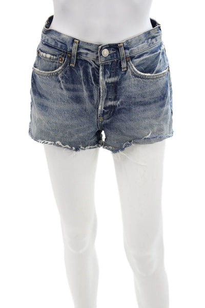 Agolde Unisex Blue Organic Cotton Button Shorts Size 24