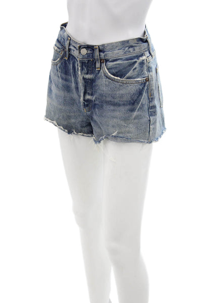 Agolde Unisex Blue Organic Cotton Button Shorts Size 24