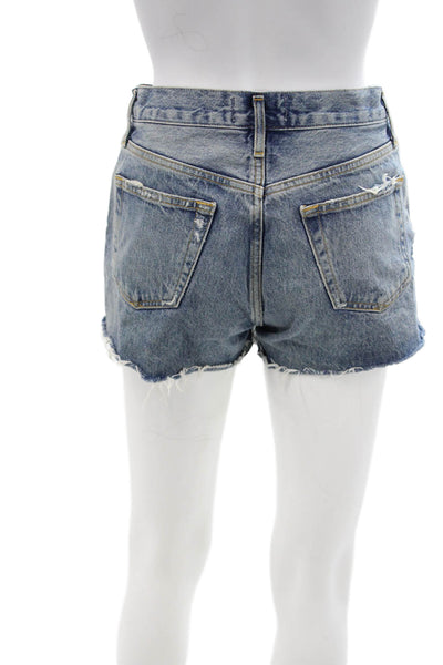Agolde Unisex Blue Organic Cotton Button Shorts Size 24