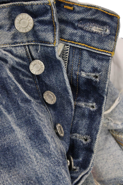 Agolde Unisex Blue Organic Cotton Button Shorts Size 24