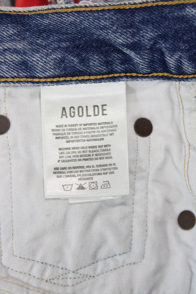 Agolde Unisex Blue Organic Cotton Button Shorts Size 24