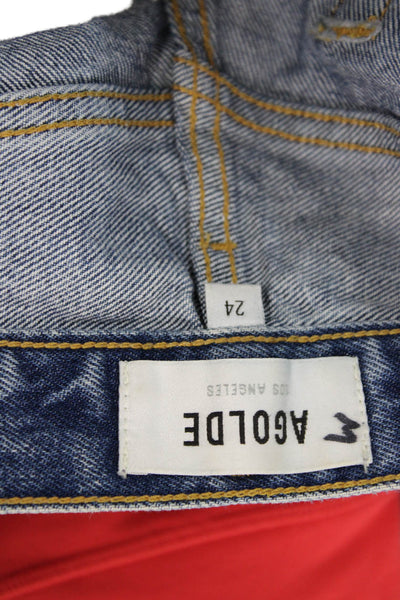 Agolde Unisex Blue Organic Cotton Button Shorts Size 24