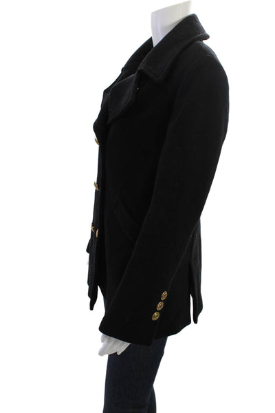 Zara Womens Pea Coat Black Button Collared Long Sleeve Polyester Size M