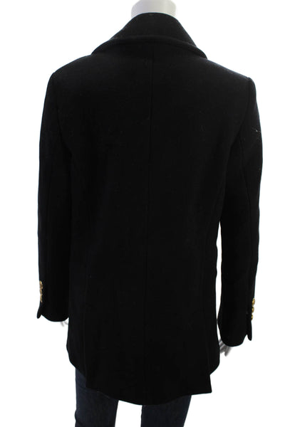 Zara Womens Pea Coat Black Button Collared Long Sleeve Polyester Size M