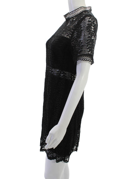 Mink Pink Women Gothic Black Shift Dress Button High Neck Short Sleeve Size M