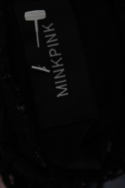 Mink Pink Women Gothic Black Shift Dress Button High Neck Short Sleeve Size M