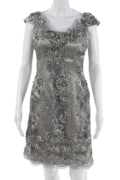 Rina di Montella Women Sheath Floral Gray Short Sleeve Round Neck Dress Size 6