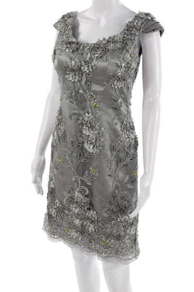 Rina di Montella Women Sheath Floral Gray Short Sleeve Round Neck Dress Size 6