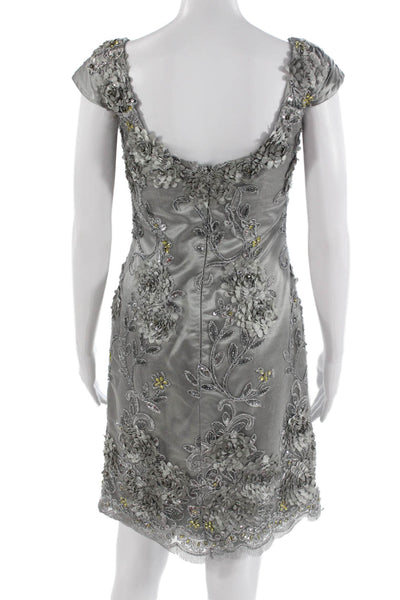 Rina di Montella Women Sheath Floral Gray Short Sleeve Round Neck Dress Size 6