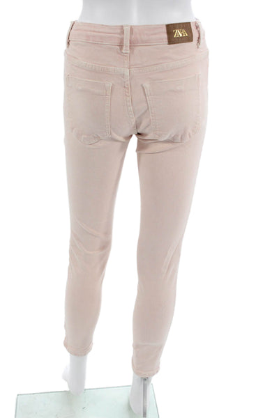 Zara Women Ankle Cropped Pink High Rise Jeans Size 4