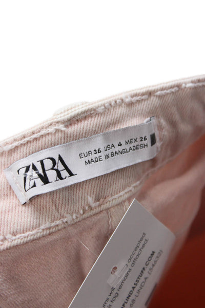 Zara Women Ankle Cropped Pink High Rise Jeans Size 4