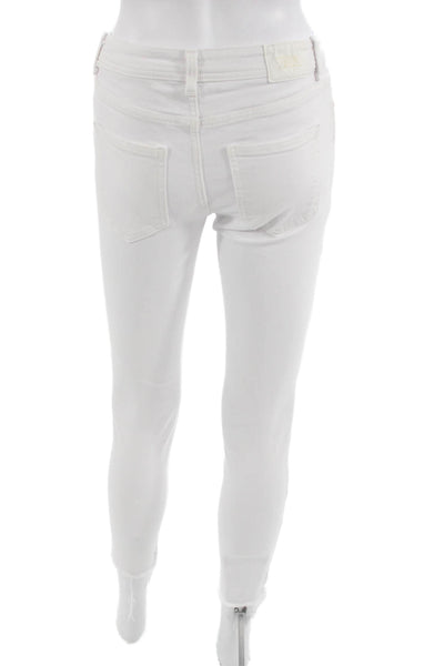 Zara Womens White Ankle Skinny Jeans Cotton Stretch Size S
