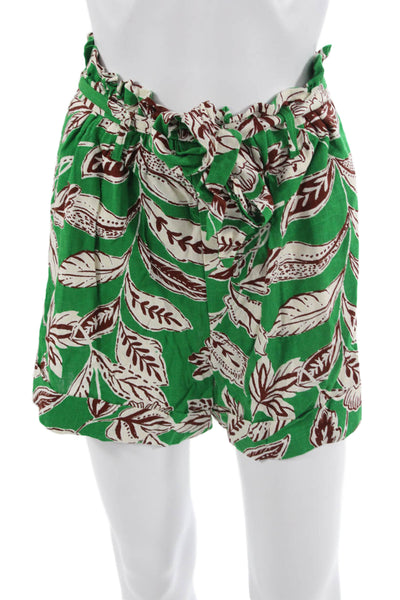 Zara Unisex Floral Cotton Blend Drawstring Beach Shorts Green Size S