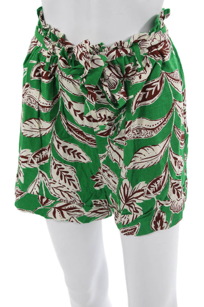 Zara Unisex Floral Cotton Blend Drawstring Beach Shorts Green Size S