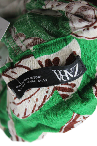 Zara Unisex Floral Cotton Blend Drawstring Beach Shorts Green Size S