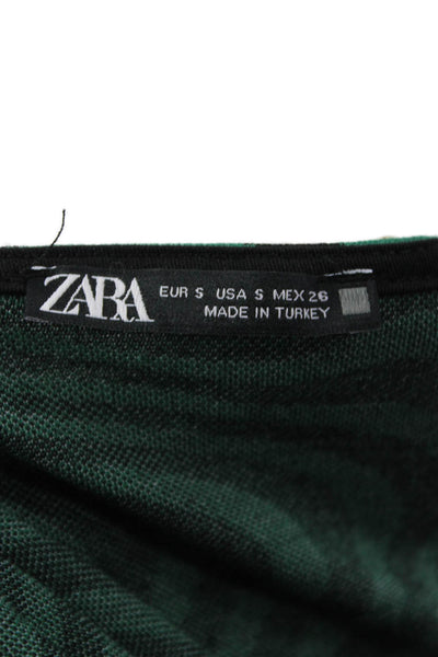 Zara Women Green Geometric Square Neck Long Sleeve Jumpsuit Polycotton Size S