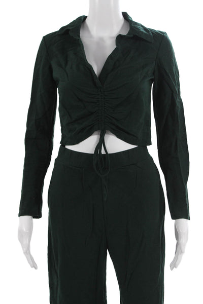 Zara Unisex Collared Long Sleeve Drawstring 2 Piece Poly Blend Top Green Size S