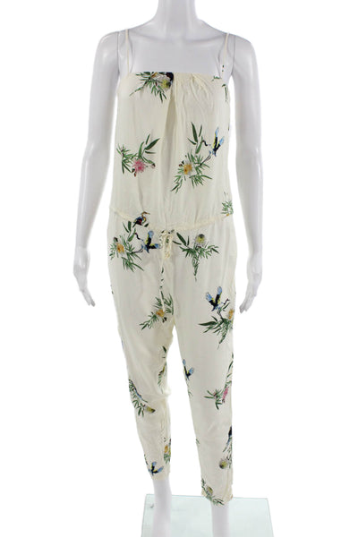 Zara Trafaluc Women Beige Floral Square Neck Sleeveless Jumpsuit Size M