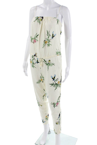 Zara Trafaluc Women Beige Floral Square Neck Sleeveless Jumpsuit Size M
