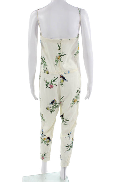 Zara Trafaluc Women Beige Floral Square Neck Sleeveless Jumpsuit Size M