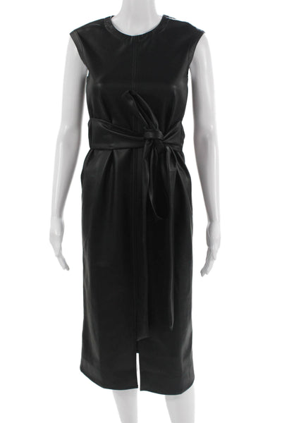 Modern Citizen Womens Sheath Dress Black Sleeveless Tie Neck PU Size XS