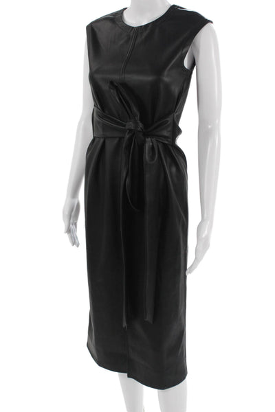 Modern Citizen Womens Sheath Dress Black Sleeveless Tie Neck PU Size XS