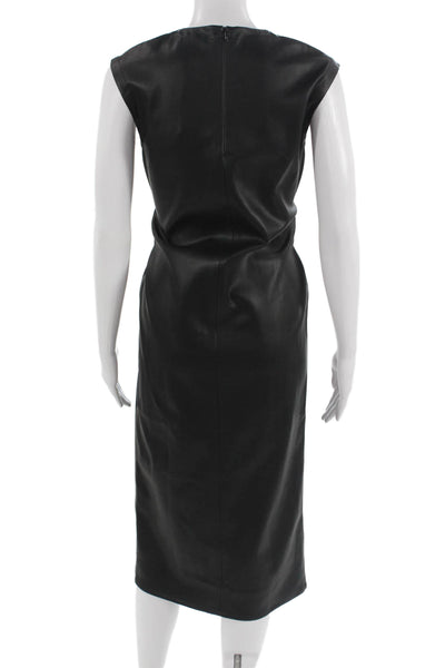 Modern Citizen Womens Sheath Dress Black Sleeveless Tie Neck PU Size XS