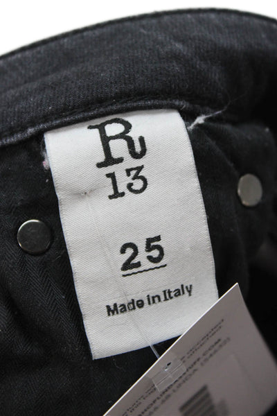 R13 Womens Cropped Skinny Black High Rise Jeans Button Size 25