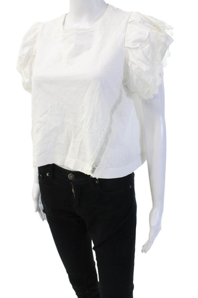 Dorothee Schumacher Women Cropped White Blouse Sleeveless Crew Neck Size 2