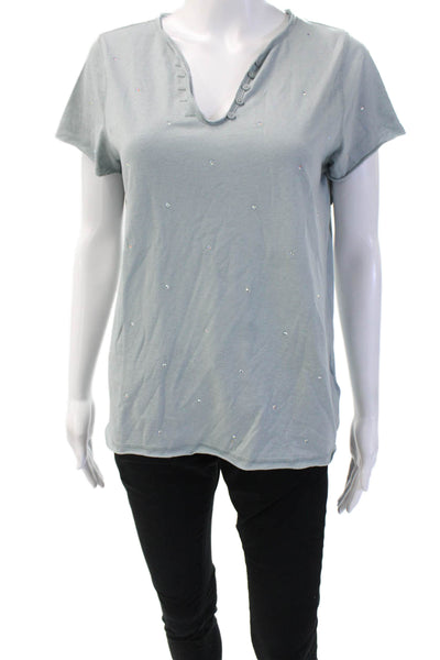 Zadig & Voltaire Women Basic Gray Cotton V Neck Short Sleeve T Shirt Size L