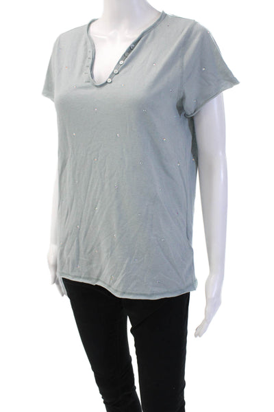 Zadig & Voltaire Women Basic Gray Cotton V Neck Short Sleeve T Shirt Size L