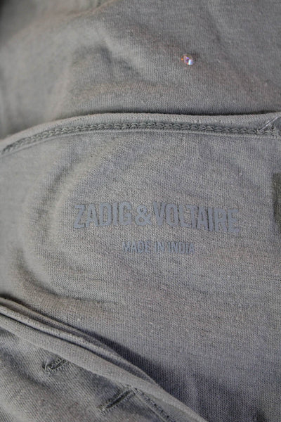 Zadig & Voltaire Women Basic Gray Cotton V Neck Short Sleeve T Shirt Size L