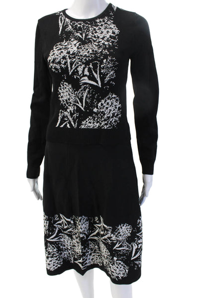 Artelier Nicole Miller Women Sweater Dress Black Floral Long Sleeve Size PP