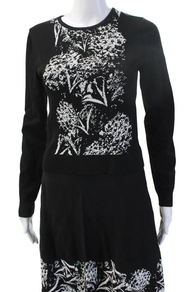 Artelier Nicole Miller Women Sweater Dress Black Floral Long Sleeve Size PP
