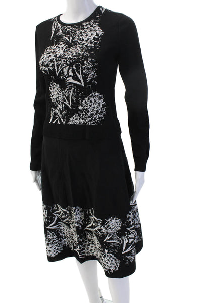 Artelier Nicole Miller Women Sweater Dress Black Floral Long Sleeve Size PP