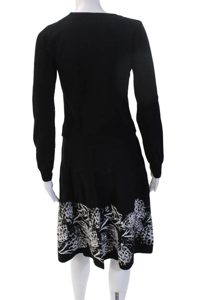 Artelier Nicole Miller Women Sweater Dress Black Floral Long Sleeve Size PP