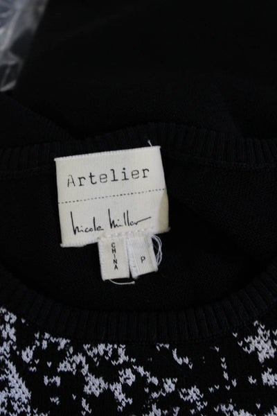 Artelier Nicole Miller Women Sweater Dress Black Floral Long Sleeve Size PP