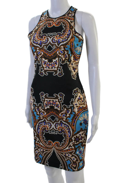 Clover Canyon Women Bodycon Sheath Black Paisley Midi Dress Zip Size M