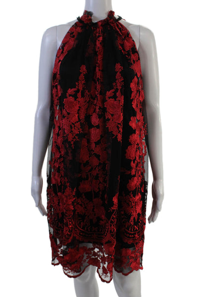 Alexia Admor Women Shift Dress Black Floral Sleeveless High Neck Waist Size XS