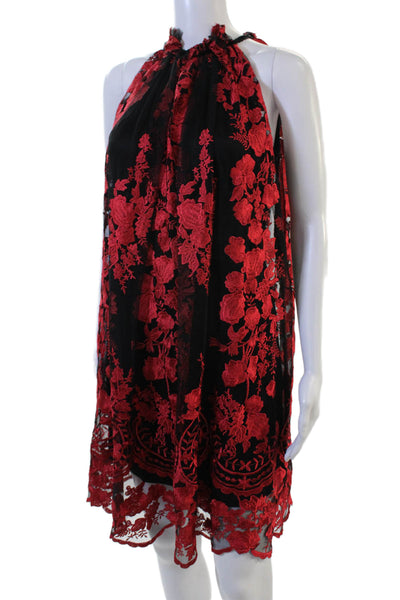Alexia Admor Women Shift Dress Black Floral Sleeveless High Neck Waist Size XS