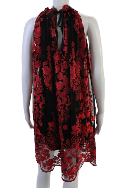 Alexia Admor Women Shift Dress Black Floral Sleeveless High Neck Waist Size XS