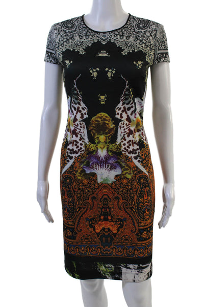 Clover Canyon Womens Bodycon Sheath Midi Dress Black Short Sleeve Size M