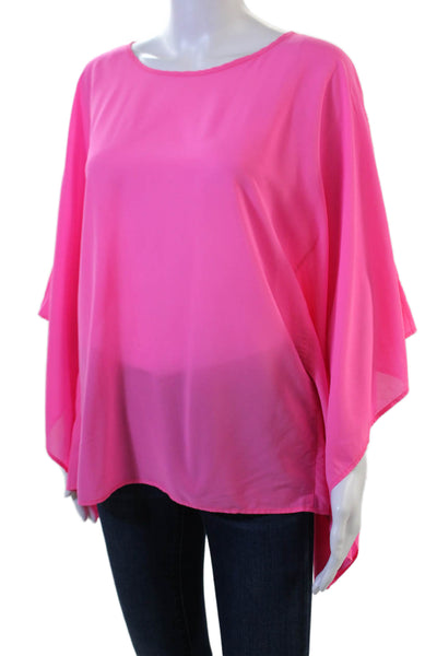 Drew Womens Kimono Blouse Pink Silk Blend Sleeveless Round Neck Size M