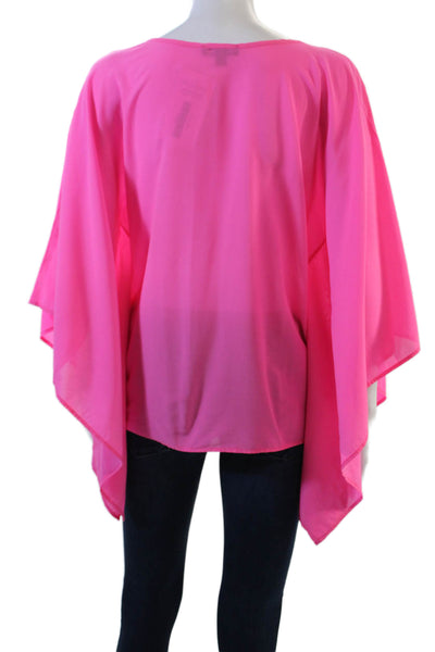Drew Womens Kimono Blouse Pink Silk Blend Sleeveless Round Neck Size M