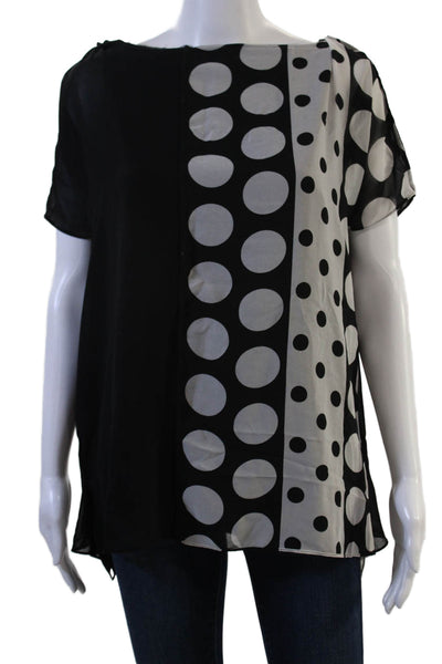 Calvin Klein Womens Black Polka Dot Tunic Blouse Round Neck Sleeveless Size M
