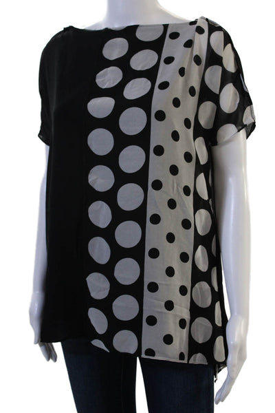 Calvin Klein Womens Black Polka Dot Tunic Blouse Round Neck Sleeveless Size M