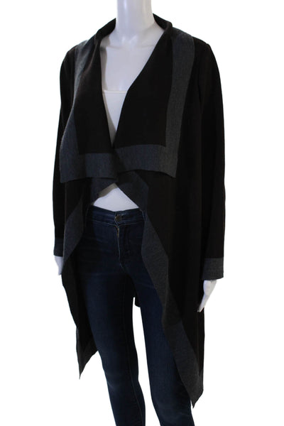 St. John Collection Women Black Wool Blend V-Neck Long Sleeve Coatigan Size PP